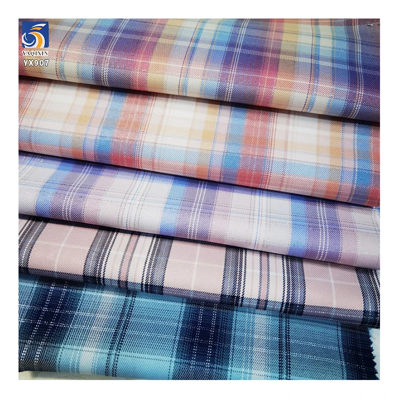 YX907 300D 170gsm African Girls School Uniform Kenya Polyester Jk Skirt Dress Fabric Purple Plaid Yarn-Dyed Fabric - 图片 5