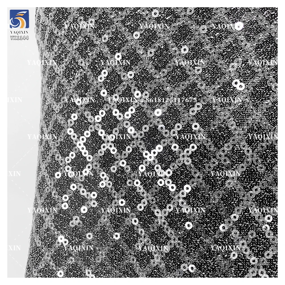 YX1144 Wholesale Polyester Mesh Embroidery Checkered 3mm Thick Sequin Fabric for Dress Wedding Cheap Price Sequin Fabric - 图片 5