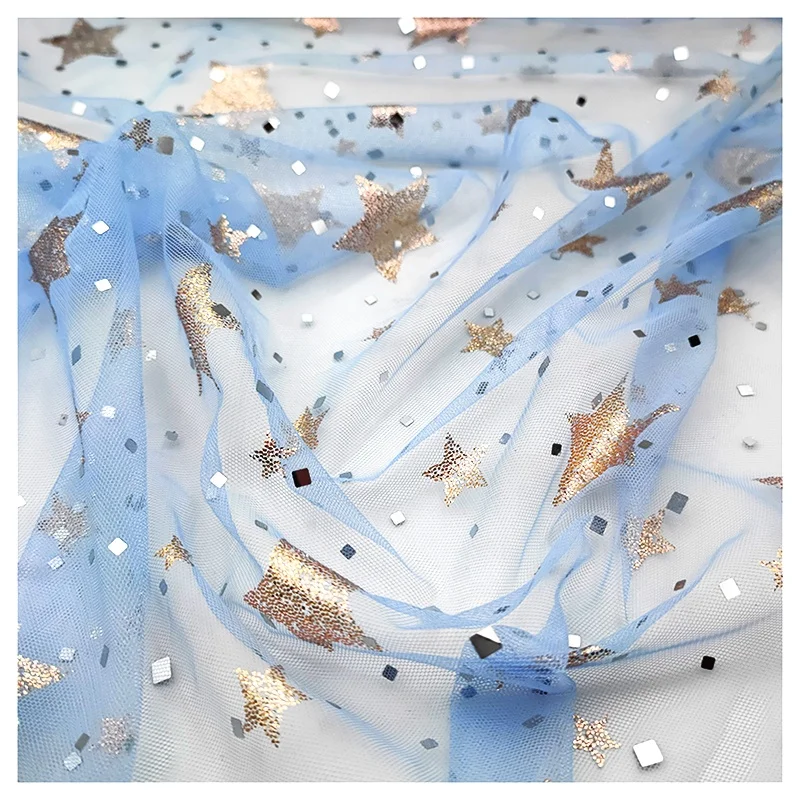 Guangzhou Tulle Textile Factory Custom Glitter Stars Square Sequined Mesh Tulle Fabric for Home Textile - 图片 4