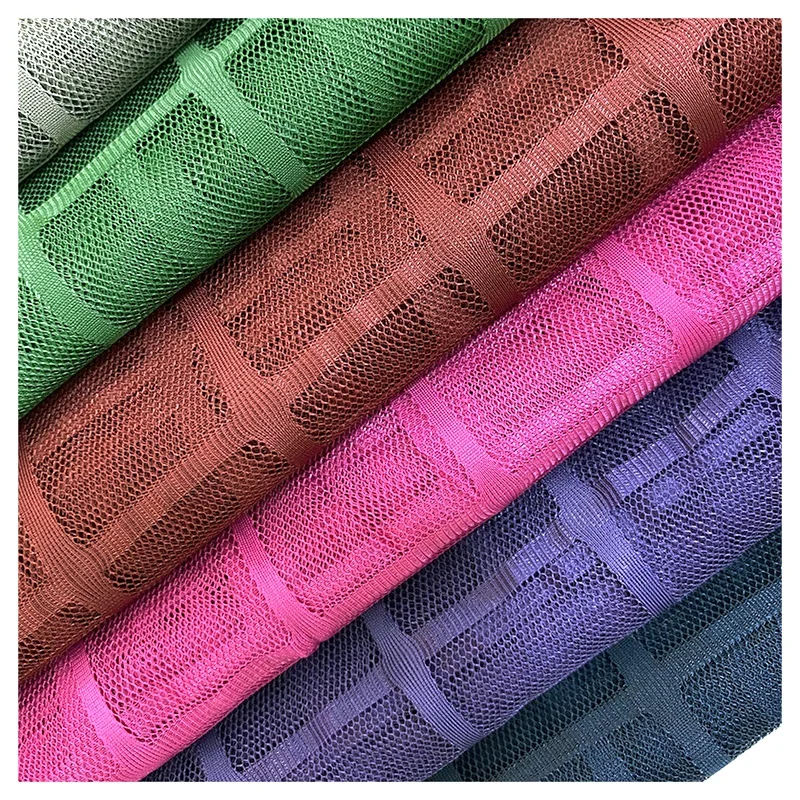 Wholesale Large Check Mesh Knitted Striped Tulle Curtain Decorative Underwear Jacquard Fabric - 图片 3