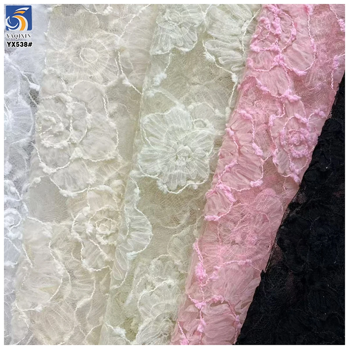 YX538 2025 New Products Hook Flowers Mesh Embroidery Fabric Dresses Women White Tulle Embroidery Fabric - 图片 3