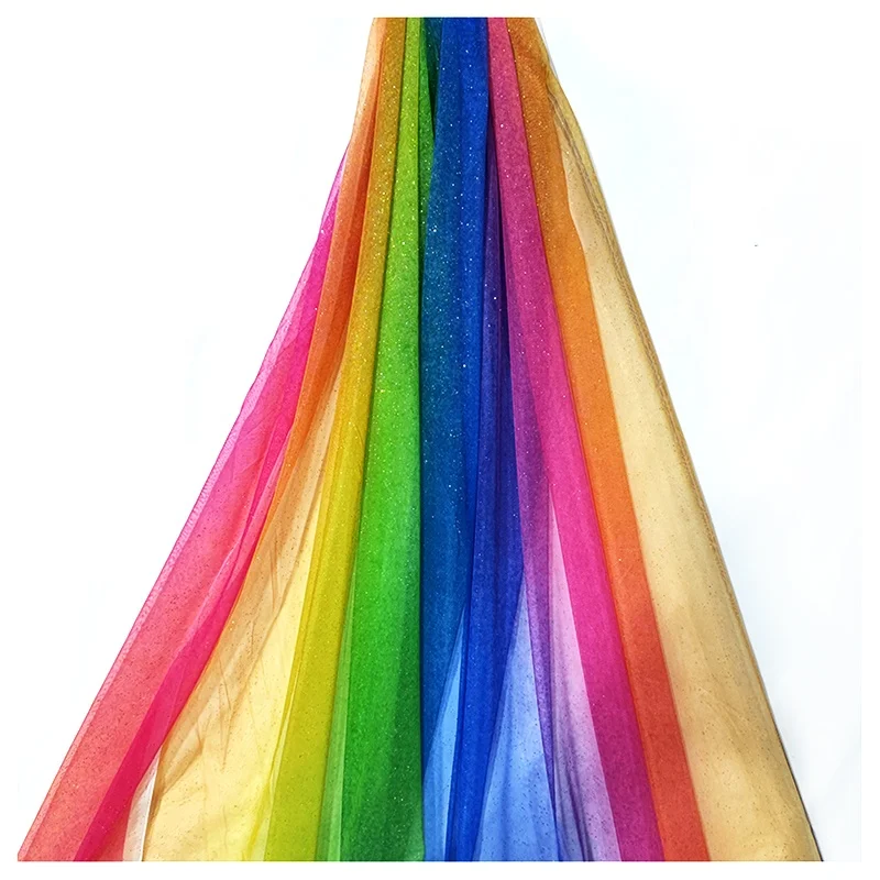 YX2049 New Style Rainbow Gradient Mesh Tulle Fabric Bling Bling Glitter Sparkle Tulle Fabric for Women's Dress - 图片 3