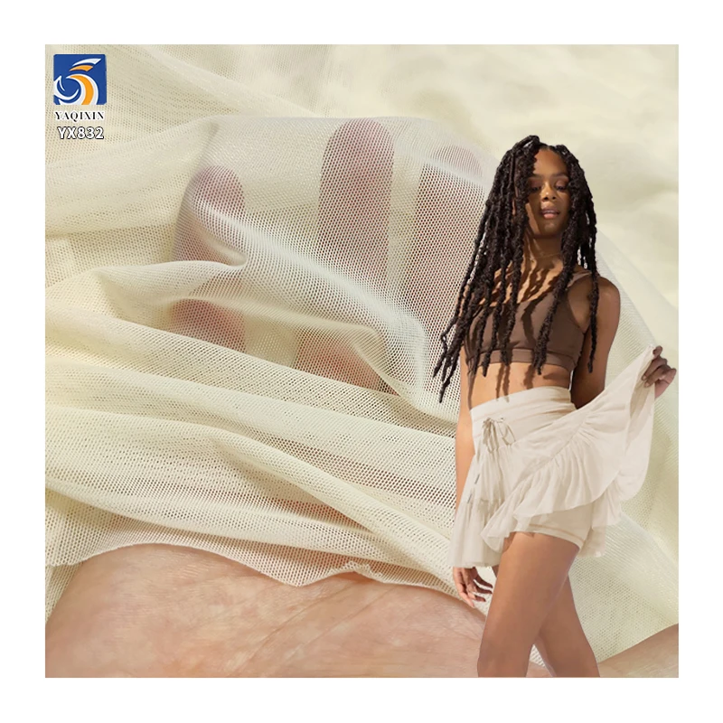 YX832 Stretch Mesh Dress Fabric 60gsm 92% Polyester Soft and Silky Skin Nude Color 4-Way Stretch Tulle Mesh Fabric