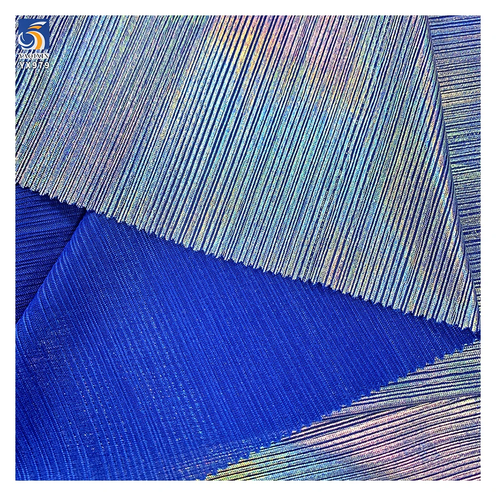 YX979 200gsm New Material Design Holographic Film Knit Stretch Toothpick Stripe Fabric High Quality Laser Lurex Fabric - 图片 6