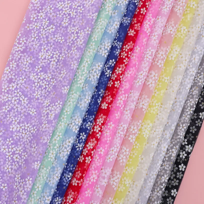 YX728 White Film Printing Florals Tulle Fabric White Floral Plum Blossom Printed Polyester Mesh Fabric for Dresses Pattern - 图片 2