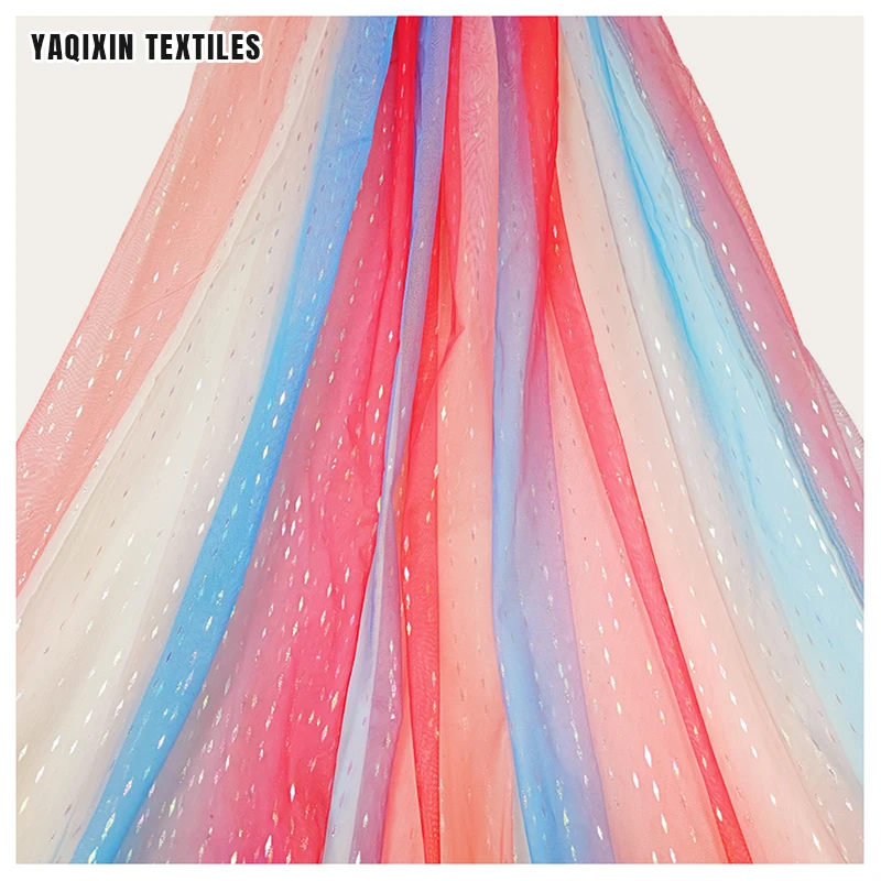 BY22053 Guangzhou Manufacturer Polyester Lining Fabric for Dress Skirt Scarf Textile Rainbow Print Ombre Fabric Mesh Tulle - 图片 6