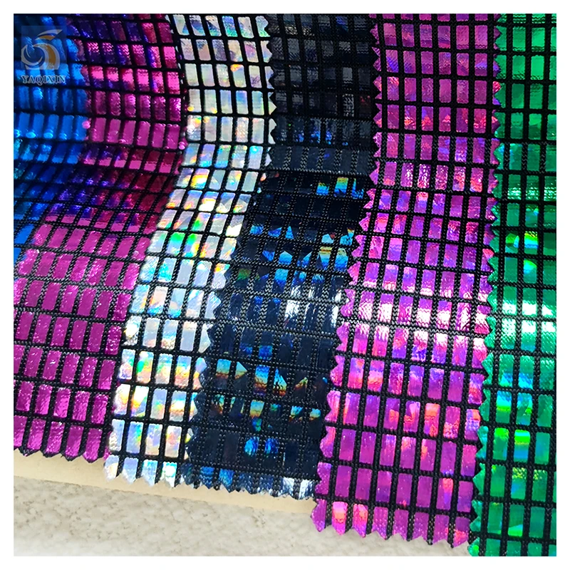 Latest Square Bricks Sparkly Lurex Hot Stamping Foil Fabric Polyester Stretch Soft Mosaic Glitter Plaid Fabric - 图片 4