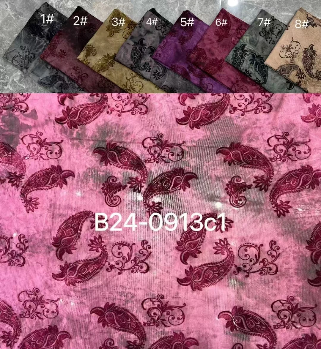 YX635 Wholesale Prices Pink Rose Flowers Flocked Spandex Stretch Fabric Knit for Chinese Catwalk Dress - 图片 3