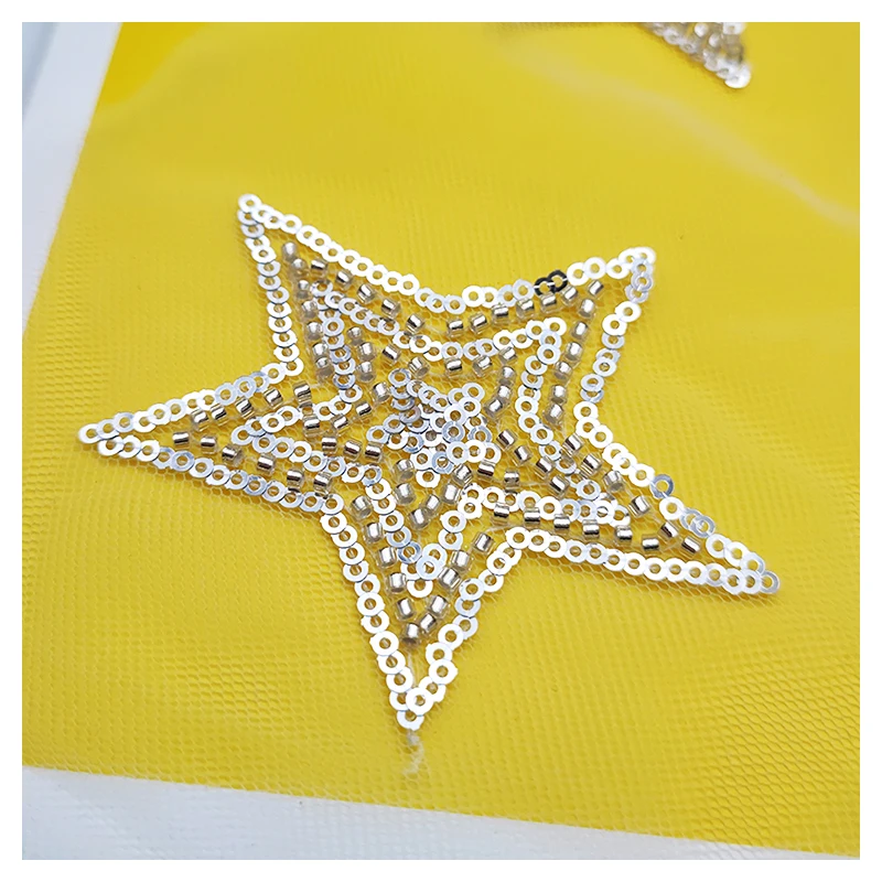 Classic Custom Black/White Tulle Silver Stars Sequins Net Fabrics - 图片 5