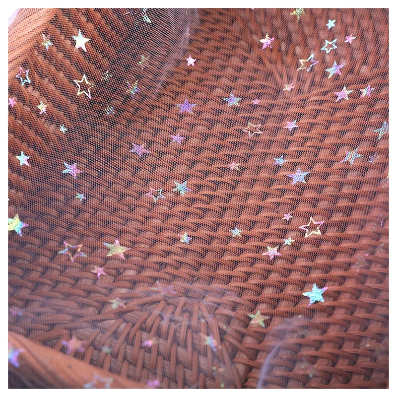 DX131 Wholesale 100 Polyester Star Foil Print Shiny Tulle Fabric 30 Yards Cheap Price Tulle Stars Fabric - 图片 4
