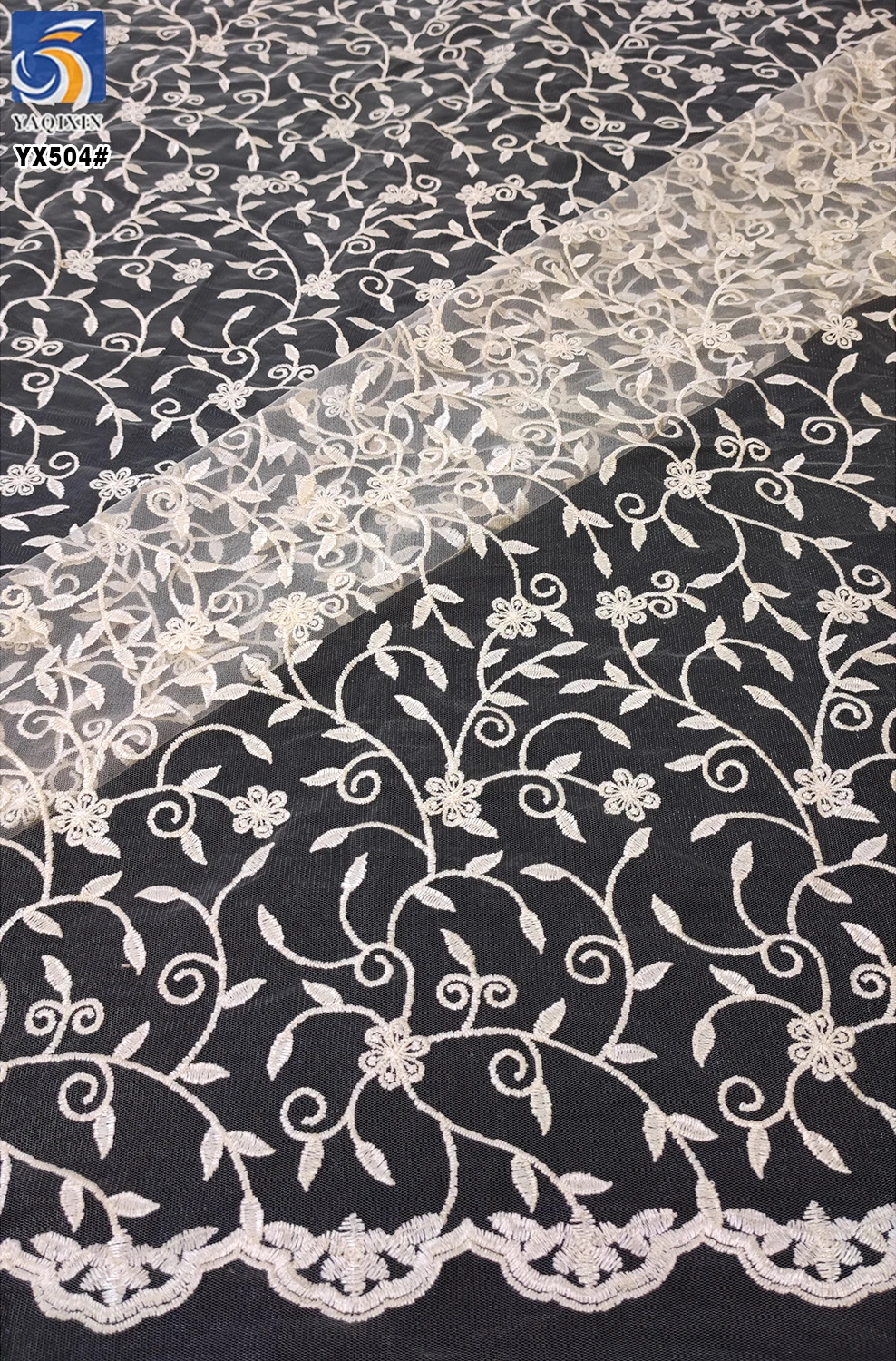 YX449 Fabric Store Designer New Arrival Tulle Transparent Soft Mesh Floral Leaf Embroidery Fabric - 图片 5