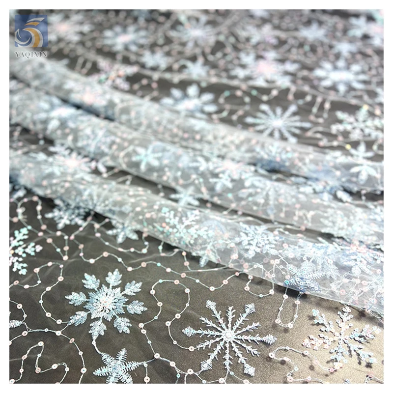 New Arrival Winter Christmas Clothing Snowflake Mesh Sequins Embroidered Fabric Tulle Dress Lolita Children's Fabric - 图片 4