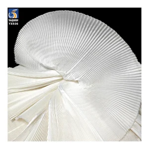 YX936-1 Customized White Polyester 1cm Pleated Accordion Satin Fabric for High-End Party Dresses Liquid Satin Pleated Fabric