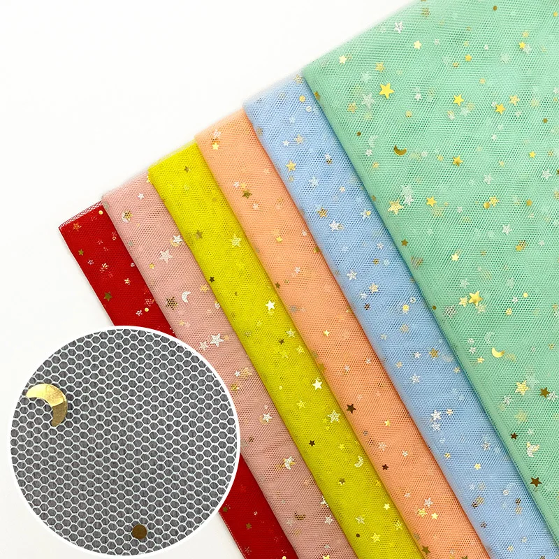 2026 New Gold Star Sequin Net Tulle Fabric Star Moon Sequins 36A Tulle Mesh Fabric for Dress - 图片 3