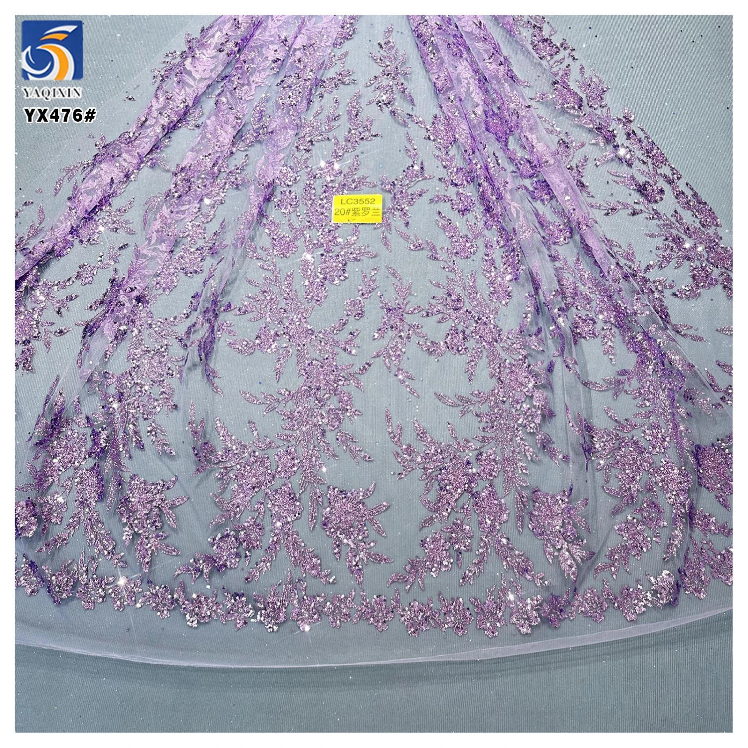 YX476 2026 Red Bridal Flash Shinning Tulle Fabrics Sequins Shiny Red Lace Fabric - 图片 5