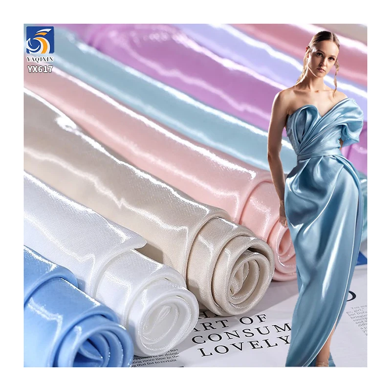 YX617-1 110gsm New Trend Customized Luxury Colors Light Weight Satin Fabric for Clothing Polyester Shiny Satin Fabric - 图片 3
