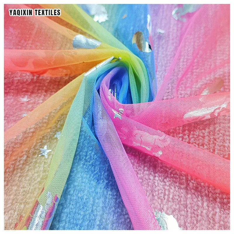 JJ221114 YAQIXIN New Product Unicorn Colorful Rainbow Print Mesh Tulle Fabric Digital Print Tutu Skirt Dancewear - 图片 5