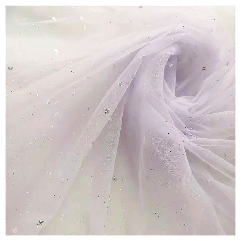 2026 Novel Design Shiny Glitter Dot Butterfly Sequins Tulle Mesh Fabric for Kids Dress - 图片 5