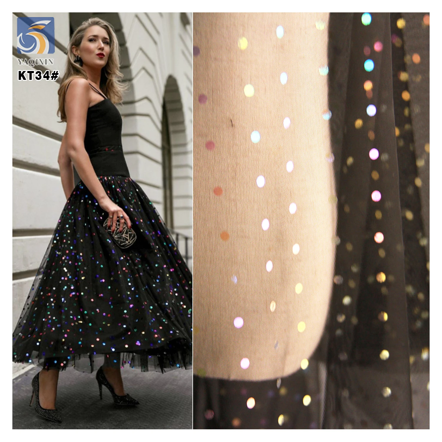 Classic Polka Dot Dress Fabric Rainbow Foil Printed Tulle 2025 New Design Style Wholesale Clothing Fabric