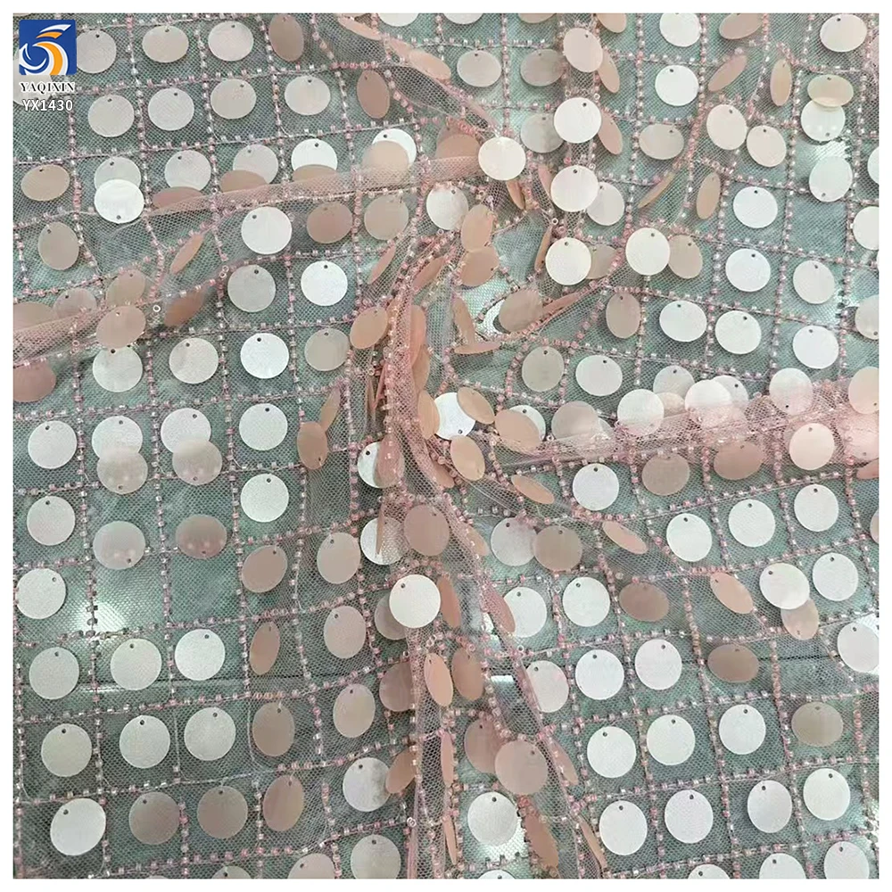 YX1430 2mm Large Round Sequins 300gsm Lace Embroidery Fabric Sequin New Fashion 130cm Sparkle for Womens Blouse - 图片 3