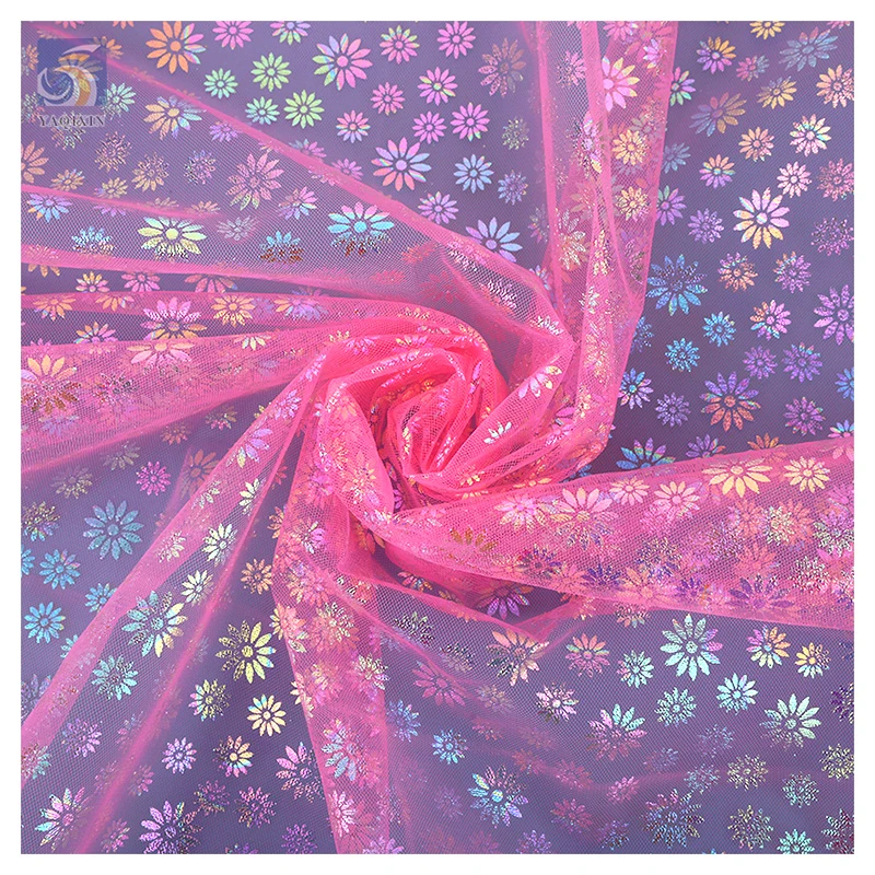 2024 New Trend Textile Color Foil Printing Floral Polyester Material Fabric Net Tulle Mesh Printed Dress Fabric - 图片 6