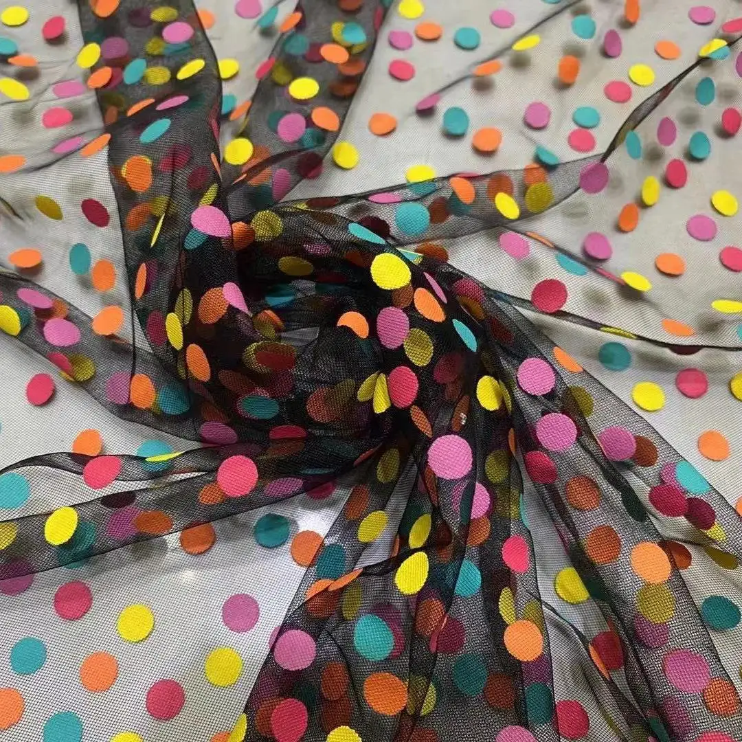 Ready Colorful 1CM Dot Offset Printing Mesh Tulle Fabric for Cute Children's Clothing Decorations - 图片 3
