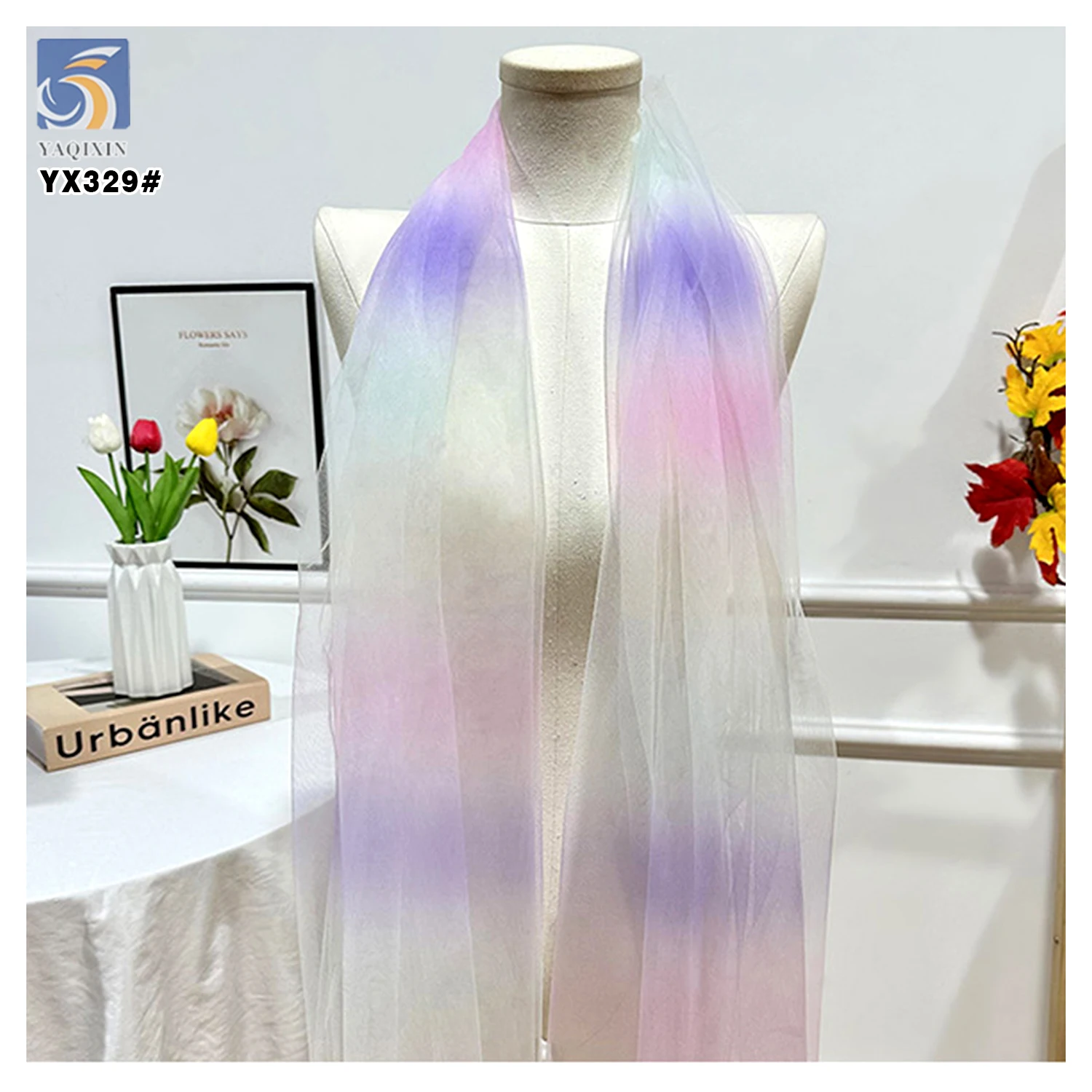 YX329 Latest Design Popular Tulle Tutu Dress 100% Polyester Colorful Soft Illusion Rainbow Tulle Striped Fabric - 图片 5