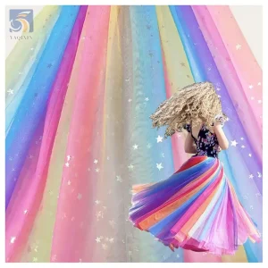 YX2175 Guangzhou Factory Online Sales Cheap Price Polyester Rainbow Color Print Dye Mesh Tulle Net Fabric by Yards Roll