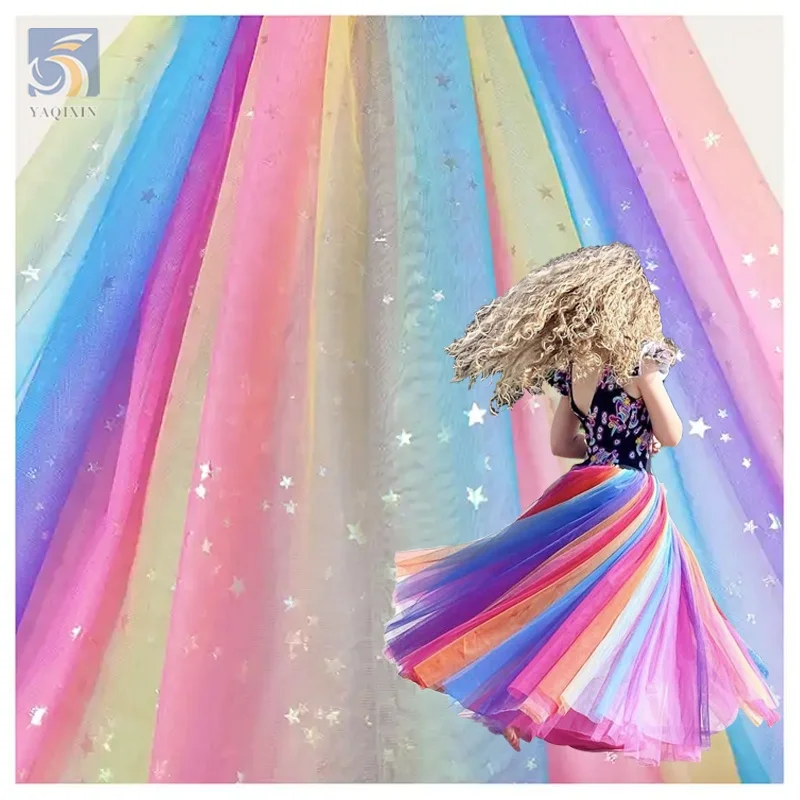 YX2175 Guangzhou Factory Online Sales Cheap Price Polyester Rainbow Color Print Dye Mesh Tulle Net Fabric by Yards Roll