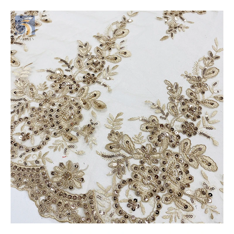 Promotional OEM Good Price Bridal Lace Fabric 5 Yards Embroidery French Lace Fabric With Sequins - 图片 5