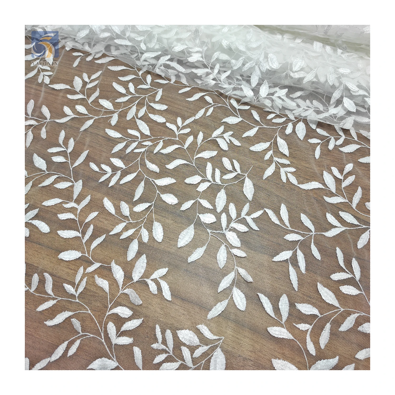 YX2738 Hot Sales China Wholesale Embroidery Mesh Lace Fabric Willow Leaf Design White Lace Bridal Fabric - 图片 3