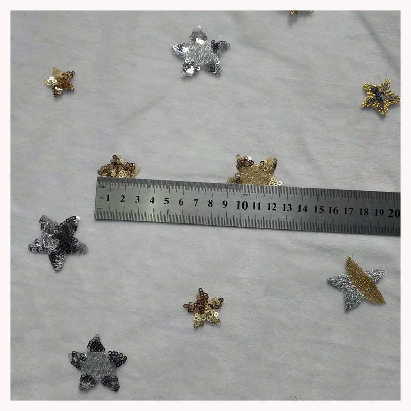 CP13 Beautiful Gold/Silver Sparkling Sequins Stars Tulle Lace Fabric for Prom/Wedding Gowns - 图片 5