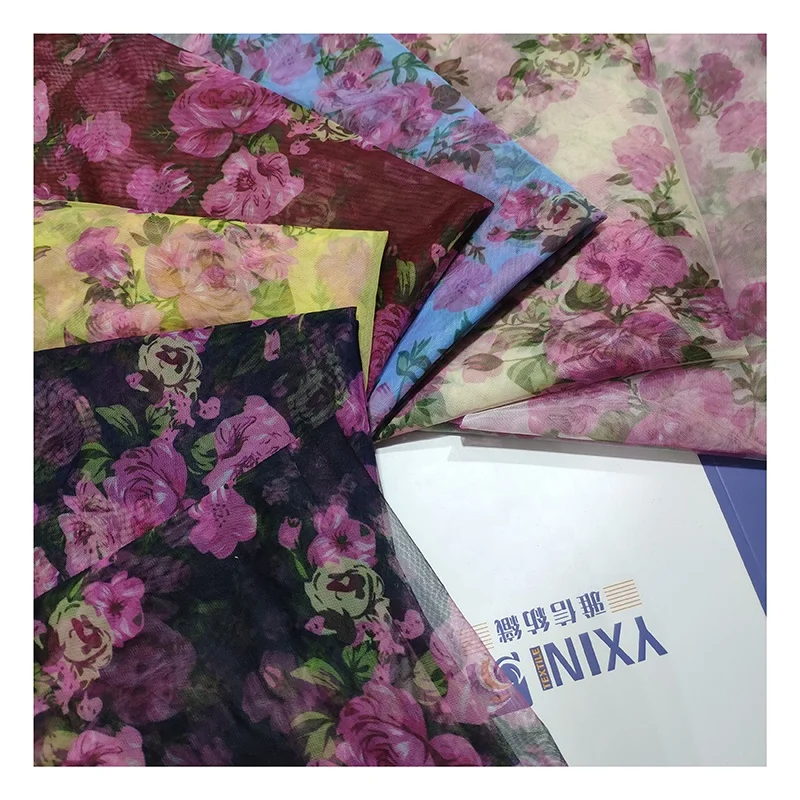 YaQiXin Original Design Chinese Style Textile 100% Polyester Digital Print Fabric Floral Mesh Tulle Fabric for Clothing - 图片 4