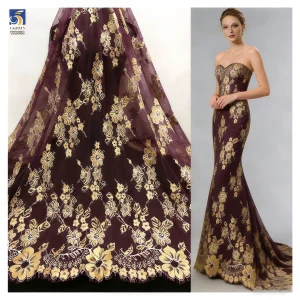 YX1331 3m*1.5m China Hot-Selling Gold Thread Eyelash Lace Fabric for Long Dress Luxury Embroidery Mesh Dubai Lace Fabrics