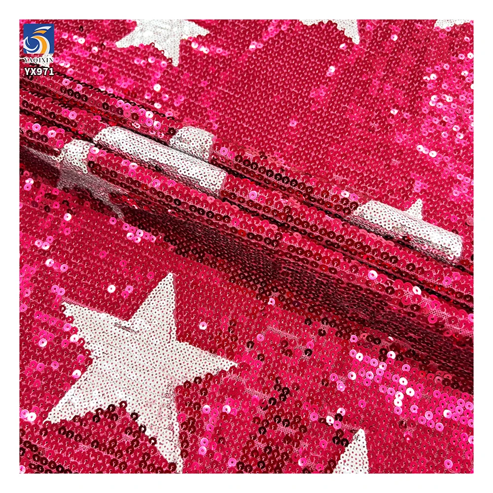 YX971 130cm Large Five-Pointed Star Pattern Sequin Fabric 3+5 cm Fashionable Stage Clothing Stretch Mesh Sequin Fabric - 图片 3