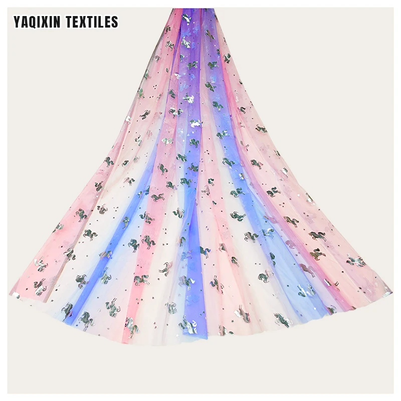 JY2011 China OEM Pink Purple Colorful 100%Nylon Print Fabric Soft Tulle Mesh Digital Print Diy Women Dress Scarf Fabric - 图片 3