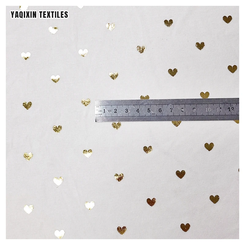 S07 Custom Heart Foil Printed 40S 1X1 Rib Knitted Cotton Jersey Fabric Cotton Spandex Stretch T-shirts Sportswear Fabric - 图片 5