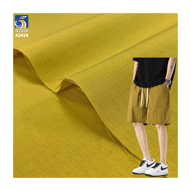 A2428 105g/m² 78% Cotton 22% Nylon Blended 0.5cm Single-Line Plaid Sand Washed Cotton Fabric Summer Shirt Dress Fabric