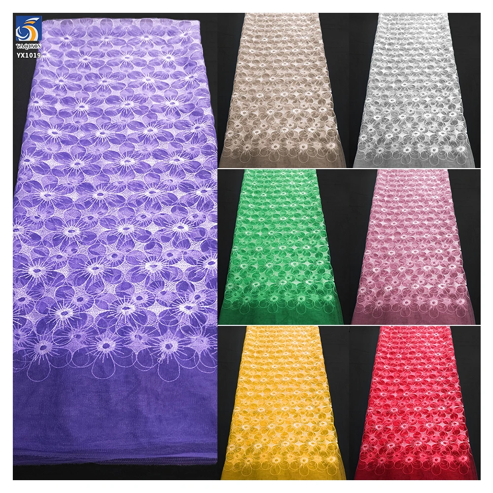 YX1019 Customized Embroidered Tulle Mesh Fabric With Designs in Three Days Floral Poly Embroidery Tulle Fabrics Textiles - 图片 2