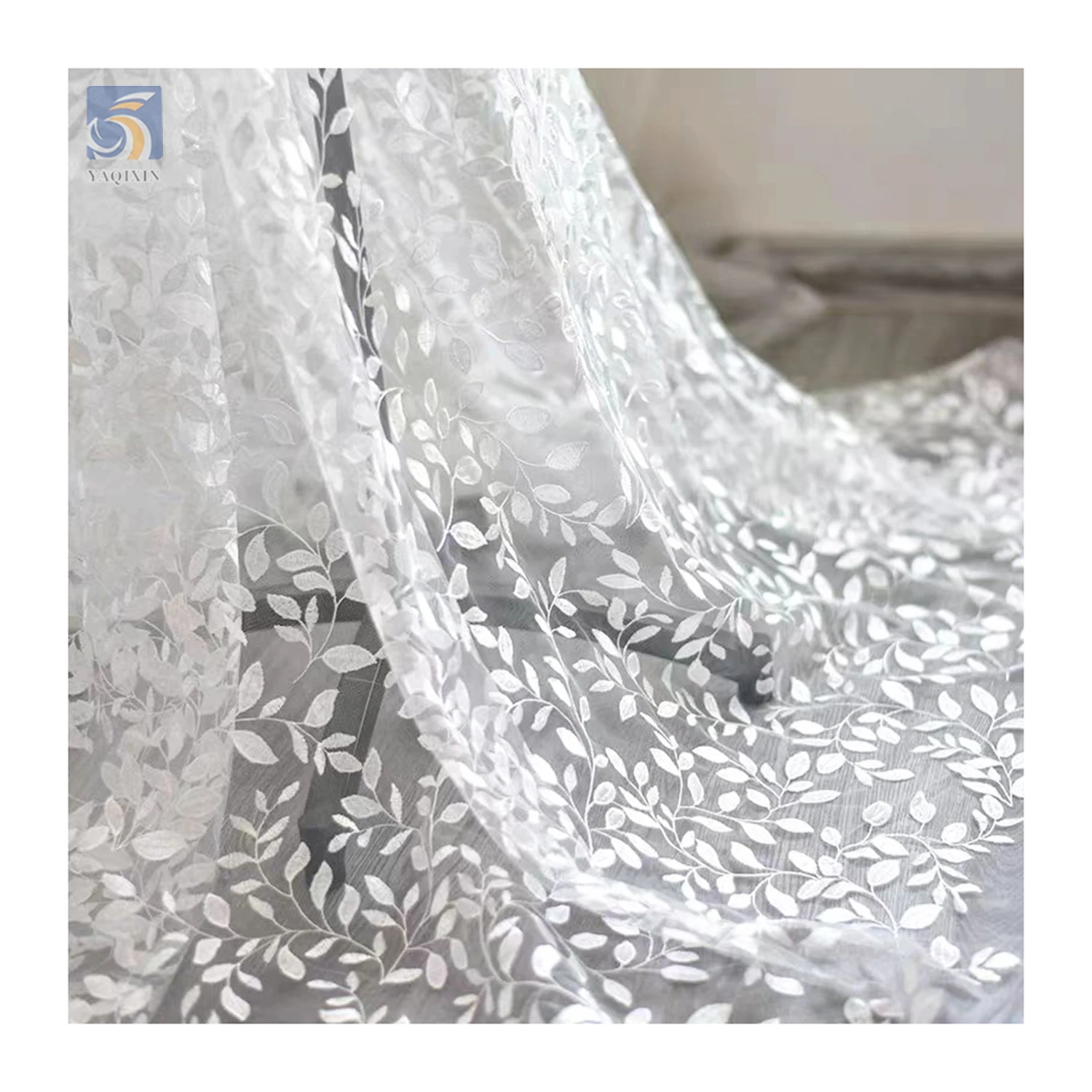 YX2738 Hot Sales China Wholesale Embroidery Mesh Lace Fabric Willow Leaf Design White Lace Bridal Fabric - 图片 4