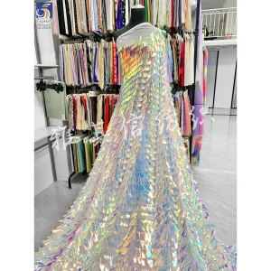 YX829 300gsm Tassel Long Strip of Sequin Embroidery Mesh Fabric Brightly Colored Sequin Fabric for Stage Skirt Home Textiles