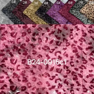 YX634 Latest Design Leopard Print Butterfly Rose Floral Flocked Polyester Fabric Pink Evening Gown Knitted Fabric