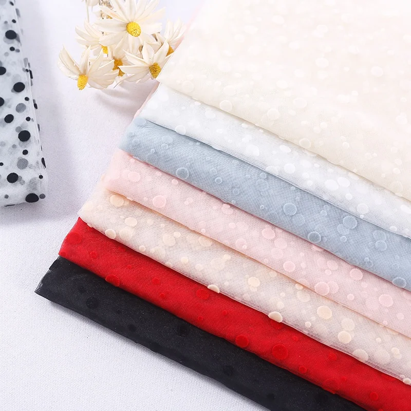 Brown Soft Swiss Dot Flocking Mesh Tulle Fabric Fashion Clothing Dress Fabric for Women - 图片 3