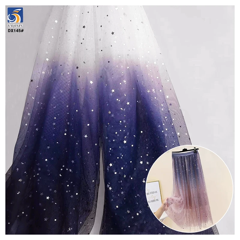 DX145 Wholesale Gradient Glitter Stars Sequin Tulle Mesh Fabric Ombre Stars Tulle Fabric for Girl Dress