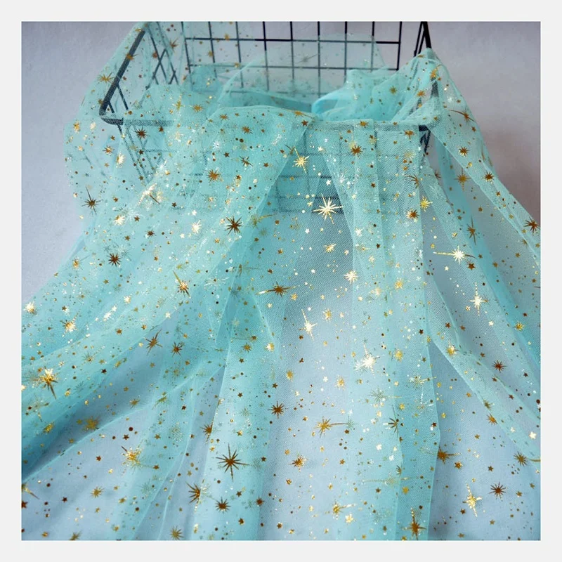 DX126 Manufacturers Direct Flash Tulle With Gold Foil Star Dots Design Polyester Mesh Fabric - 图片 4