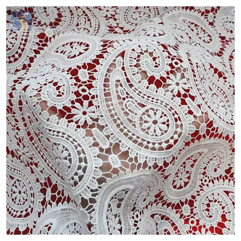 YX2435-1 2025 Best Selling Polyester Embroidered Water-Soluble Milk Lace Fabric Swiss Wedding Paisley Lace Fabric 15 Yards - 图片 6