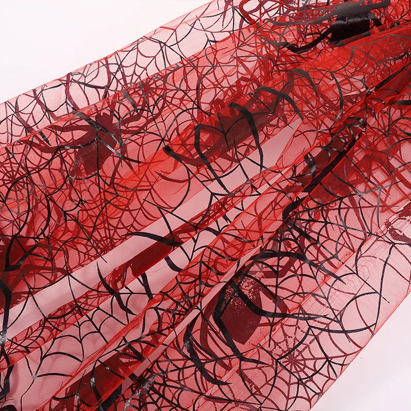 Halloween Spider Web Chiffon Fabric, Dark Pink Ghost Costume Material, Wholesale Pre-Cut Tulle for DIY Crafts Metallic Spider - 图片 3