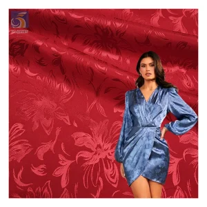 Classic Spring Festival Big Red Flower Polyester Jacquard Pattern Chinese Satin Fabric for Bedding Decorations