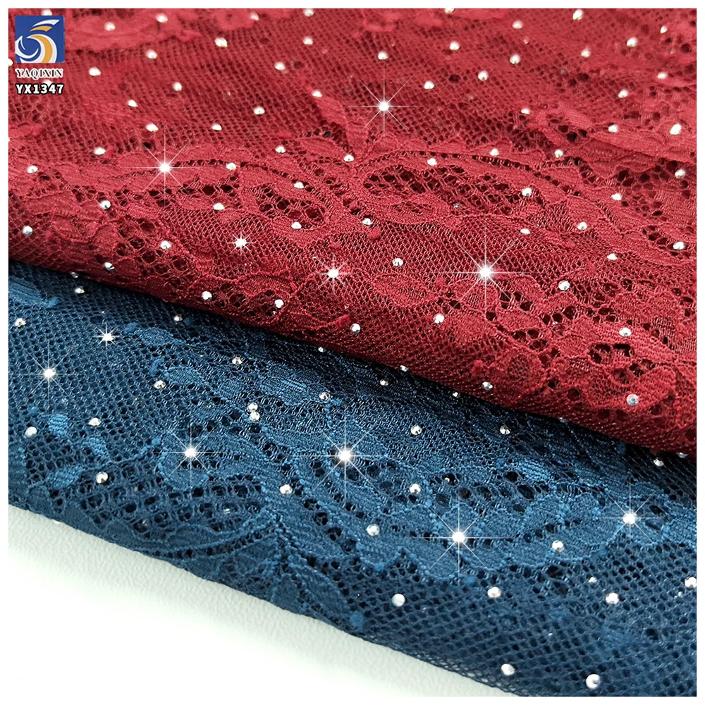 YX1347-1 300*150CM Middle East and UAE Hot-Selling Eyelash Lace Fabric 3D Diamond Embroidered Lace Fabric for Dress - 图片 3
