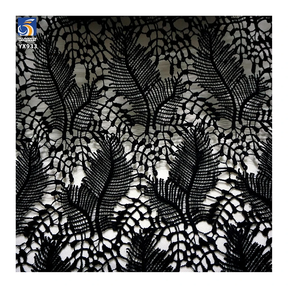 YX933 Latest Design 150gsm Water Soluble Feather Lace Fabric High Quality Full-Length Milk Silk Eyelash Lace Dress Fabric - 图片 6